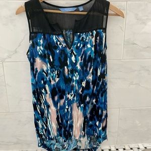 Simply Vera by Vera Wang Black and Blue Printed Sleeveless V Neck Blouse